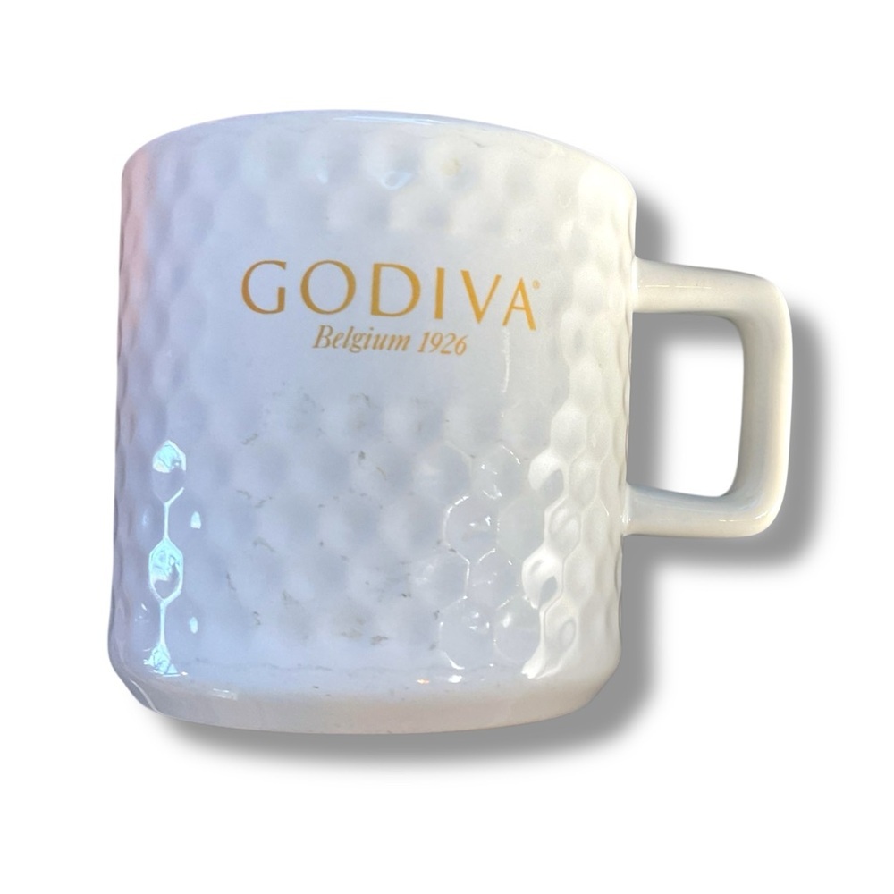 Godiva Mug Large Coffee Cup Chocolate Chocolatier White Dimpled‎ Golf Ceramic